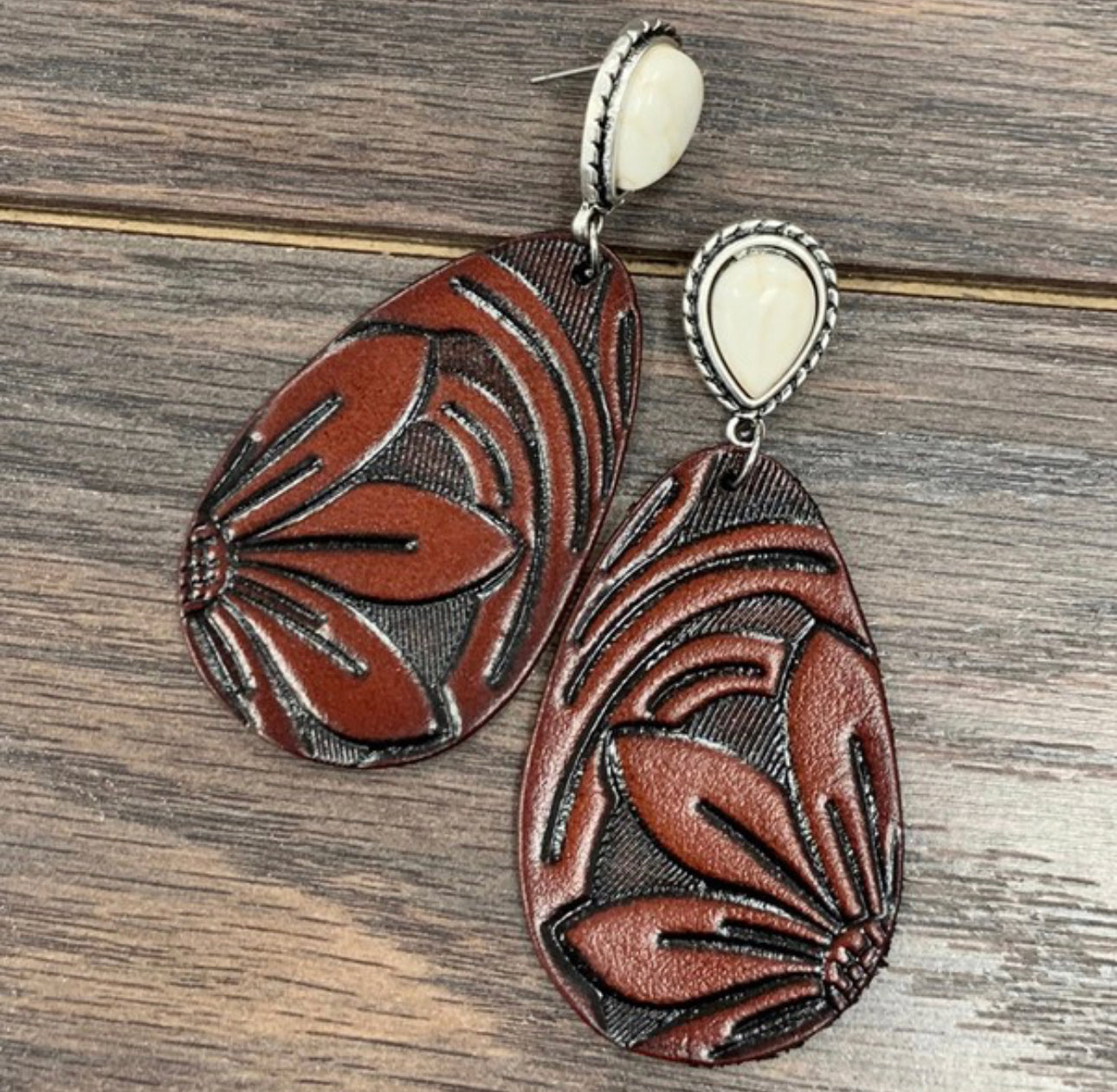 Tooling leather earrings