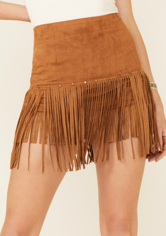 megan fringe skirt - (faux suede skirt)
